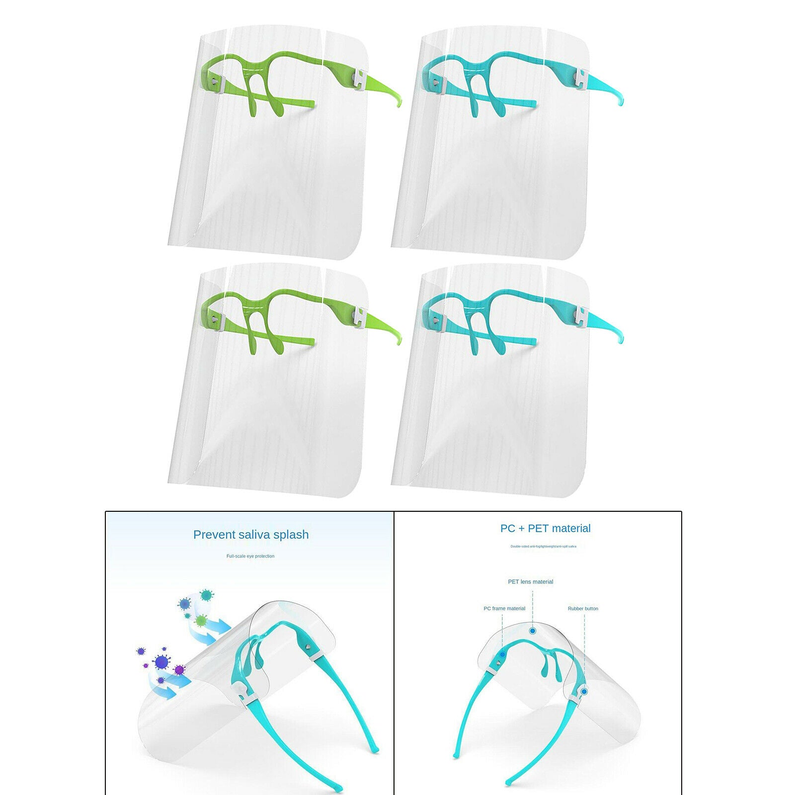 4x Safety Full Face Shield Guard Goggles Glasses Frame Visor Hat Anti-Fog