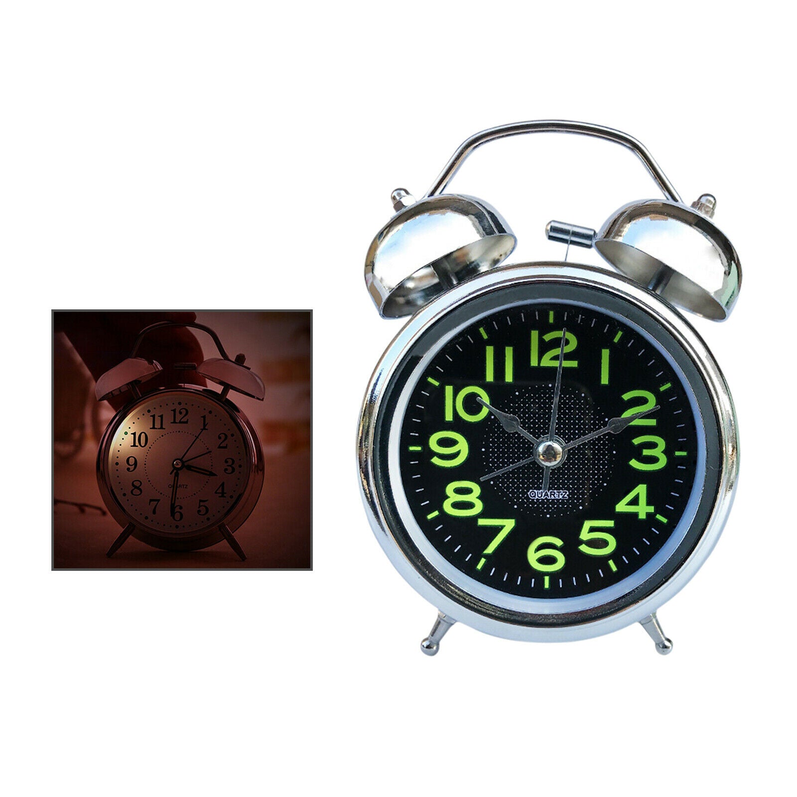 Analog 4inch Clocks Quartz Classic Double Bell Alarm Clock Movement Bedside