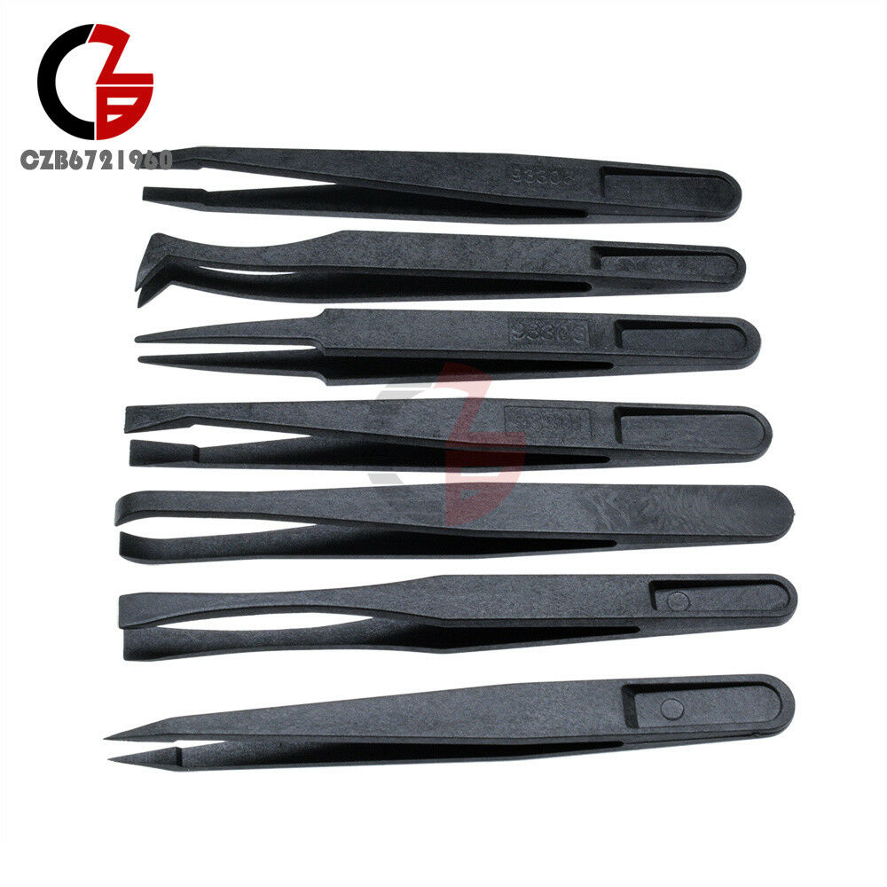 7Pcs Anti-static Tool Plastic Tweezer Heat Resistant Straight Bend New