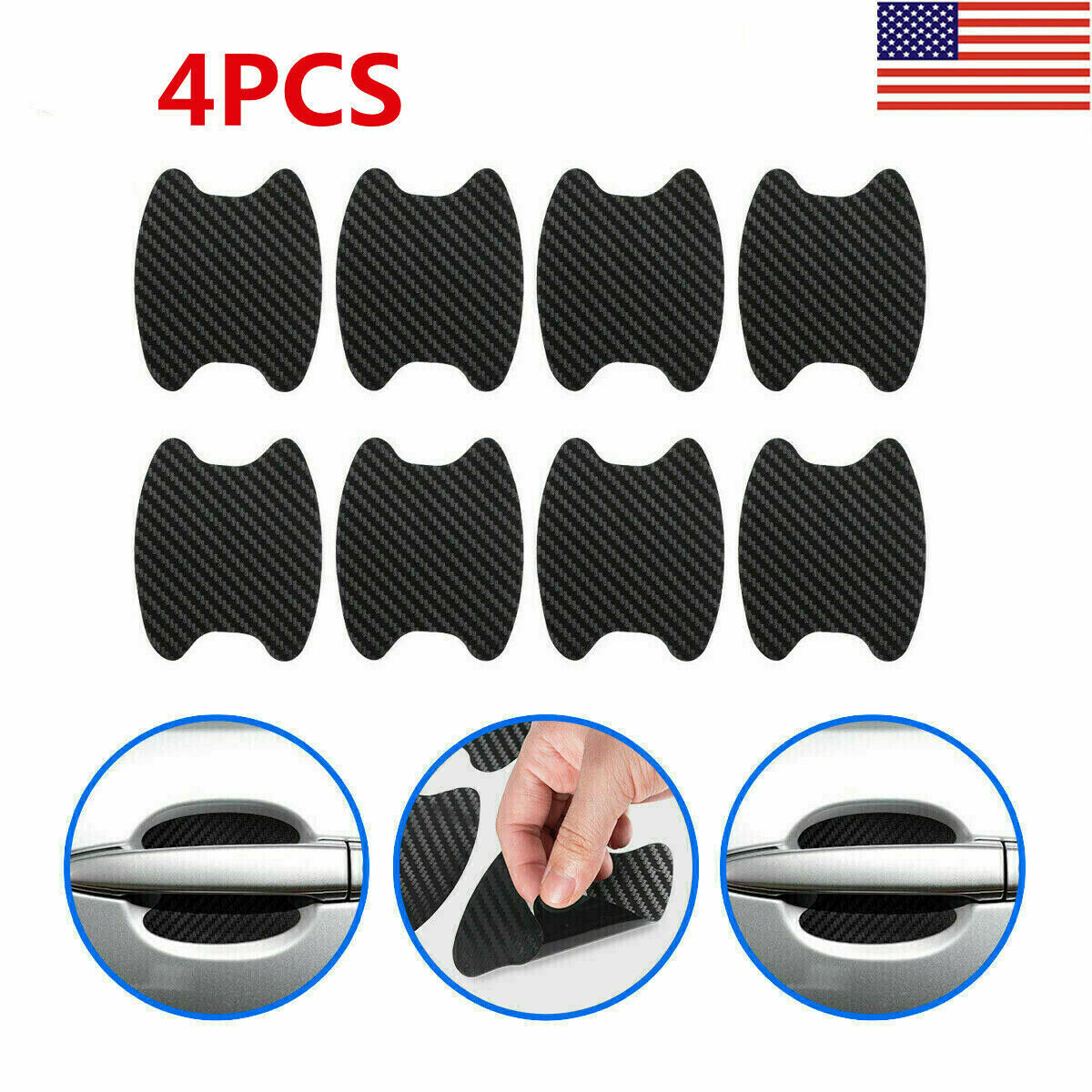 4x Carbon Fiber Car Door Handle Anti-Scratch Protector Film Stickers Accessories
