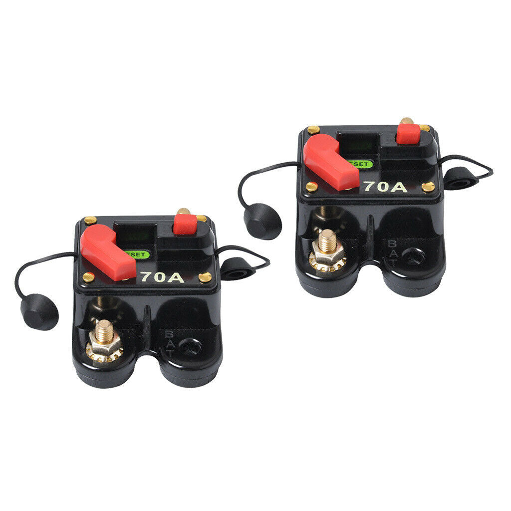 2x Car Marine Audio 70AMP Reset Circuit Breaker Fuse Holder w/ 0-Gauge Ring