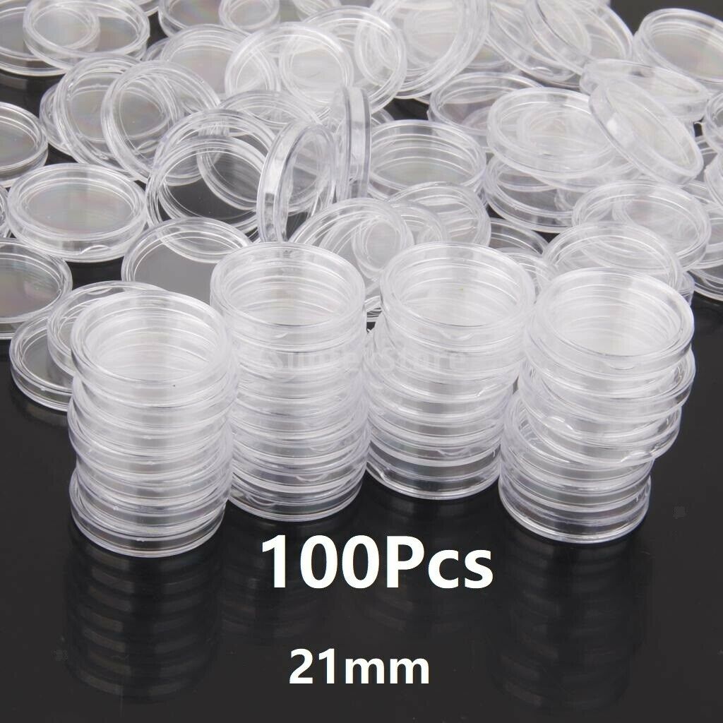 100 Pieces Plastic Round Commemorative Coin Storage Capsules Protection 21mm