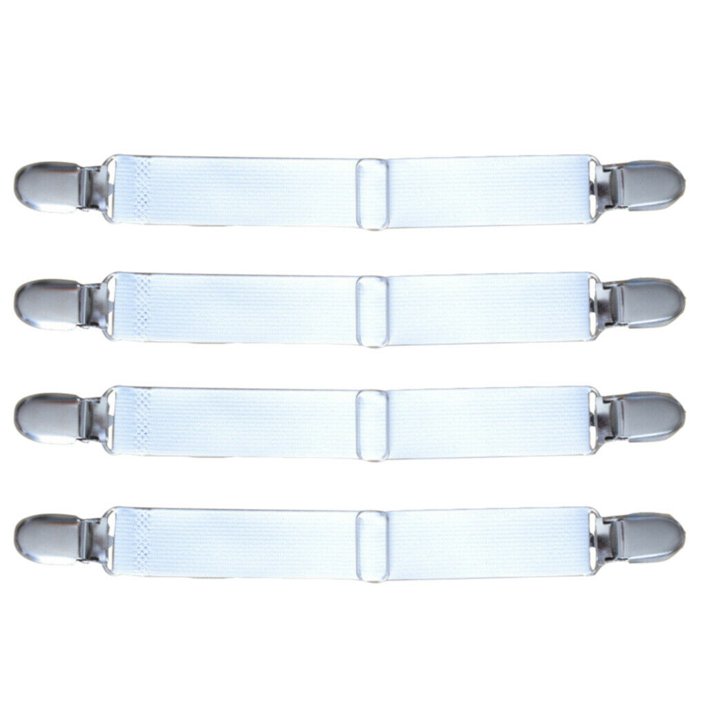 4pcs 2-head White Bed Sheet Grippers Suspenders Garter Fastener Clips Straps