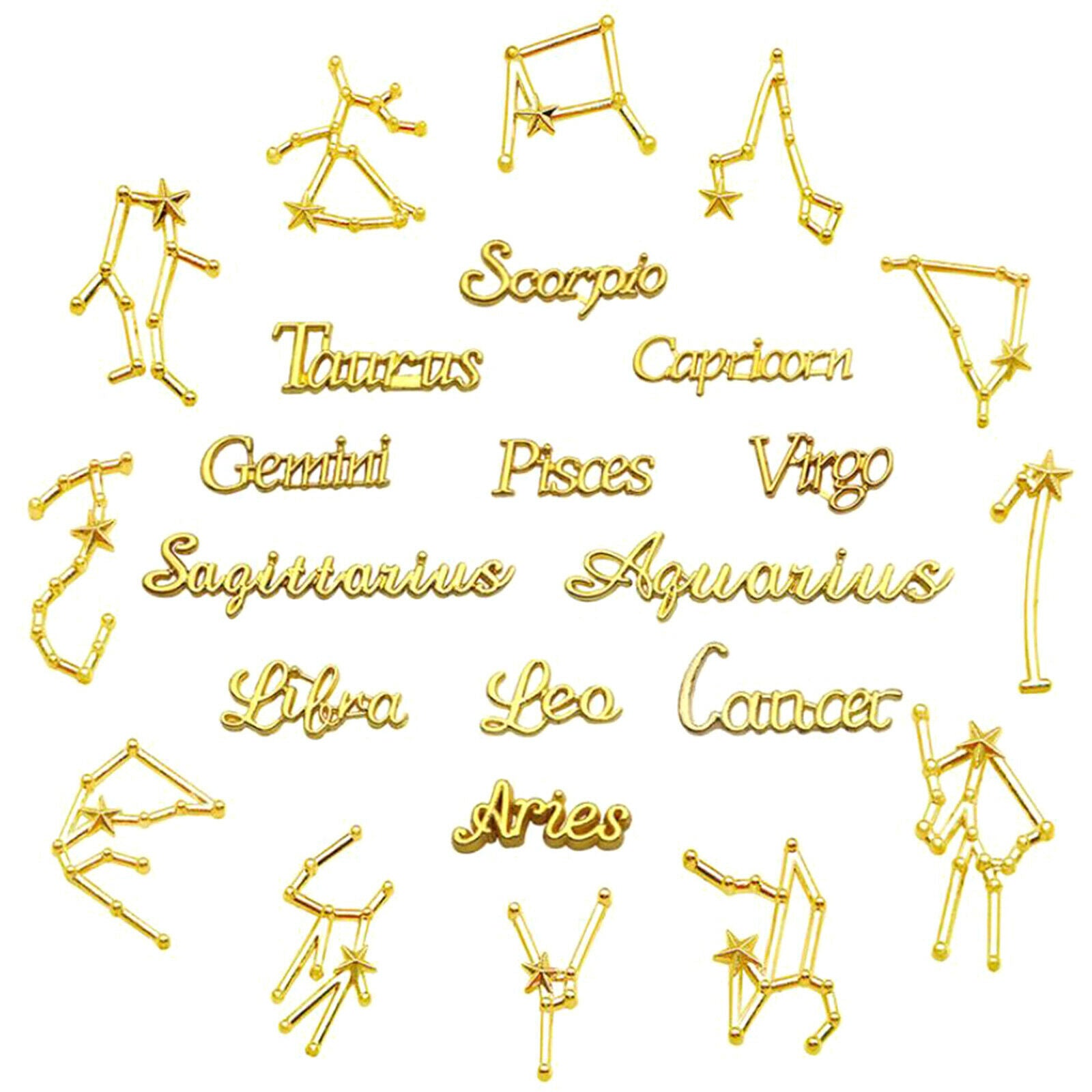 48Pcs Constellation Signs Words Charms Pendants Bezel Filling DIY Jewelry.l8