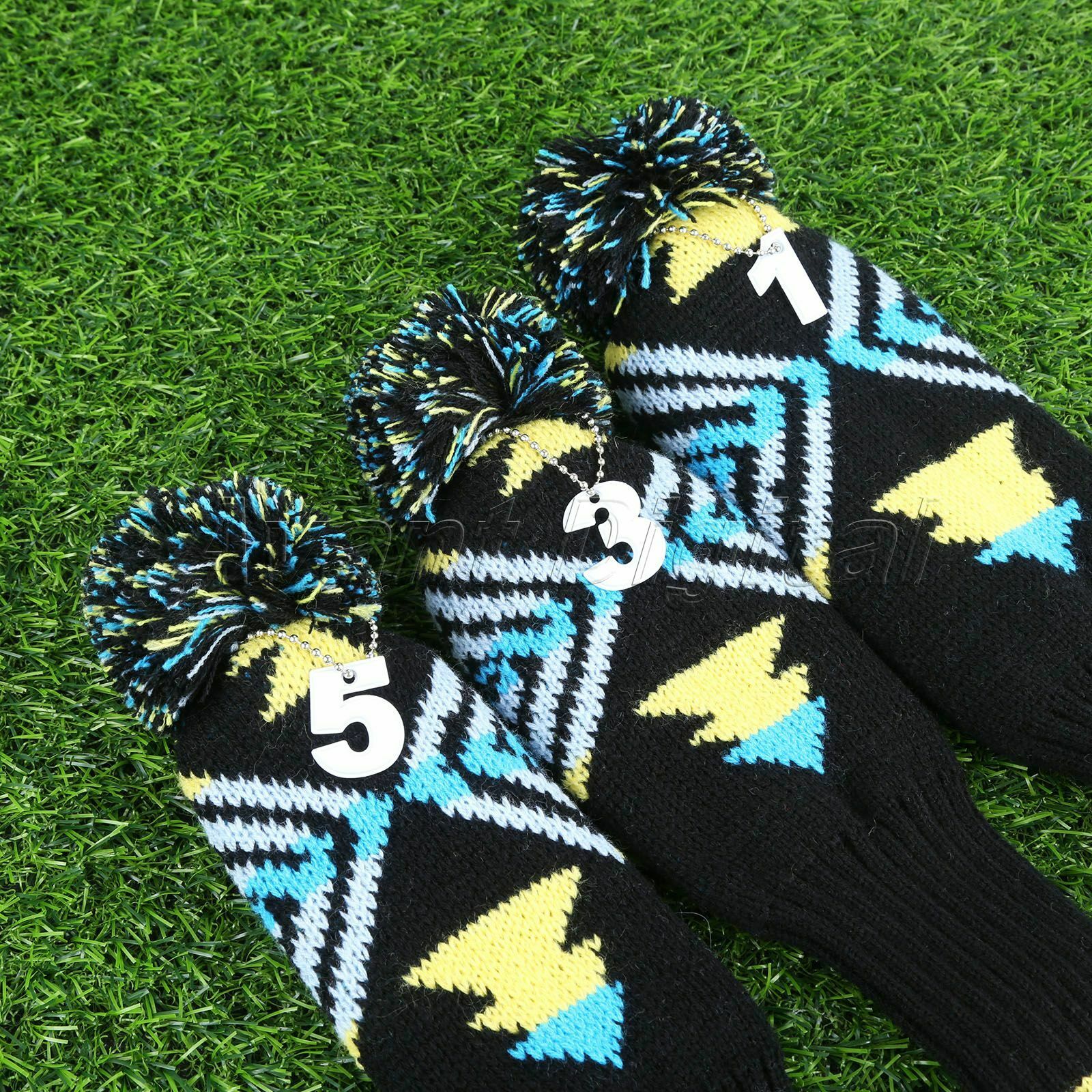 3 Pieces/Set Golf Iron Headcovers Putter Mallet Knitted Pom Pom Socks Protector