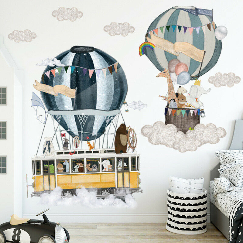 Cartoon Hot air balloon Wall Stickers animals Kindergarten room Wall Deca.l8