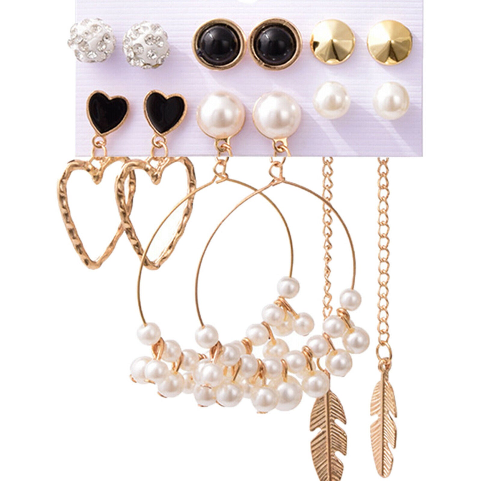6 Pairs Earrings Ear Cuff Glass Rhinestone Set for Women Jewel Fashion