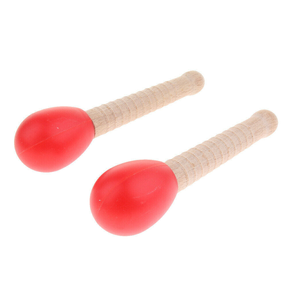 2 Pcs Wooden Sand Hammer Handbell for Kids Learning Educational Toys Red