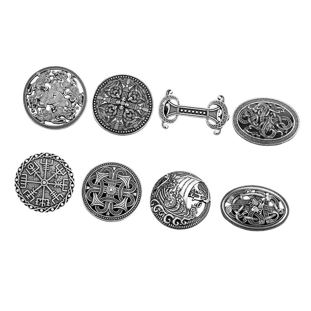 Set of 8 Retro Norse Viking Symbol Brooch Nordic Cloak Shawl Pins Corsage