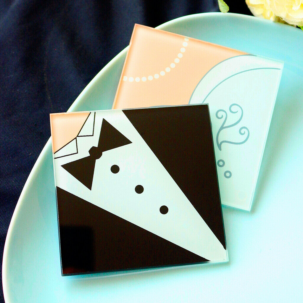 Bride Groom Wedding Glass Coasters, Set of 2