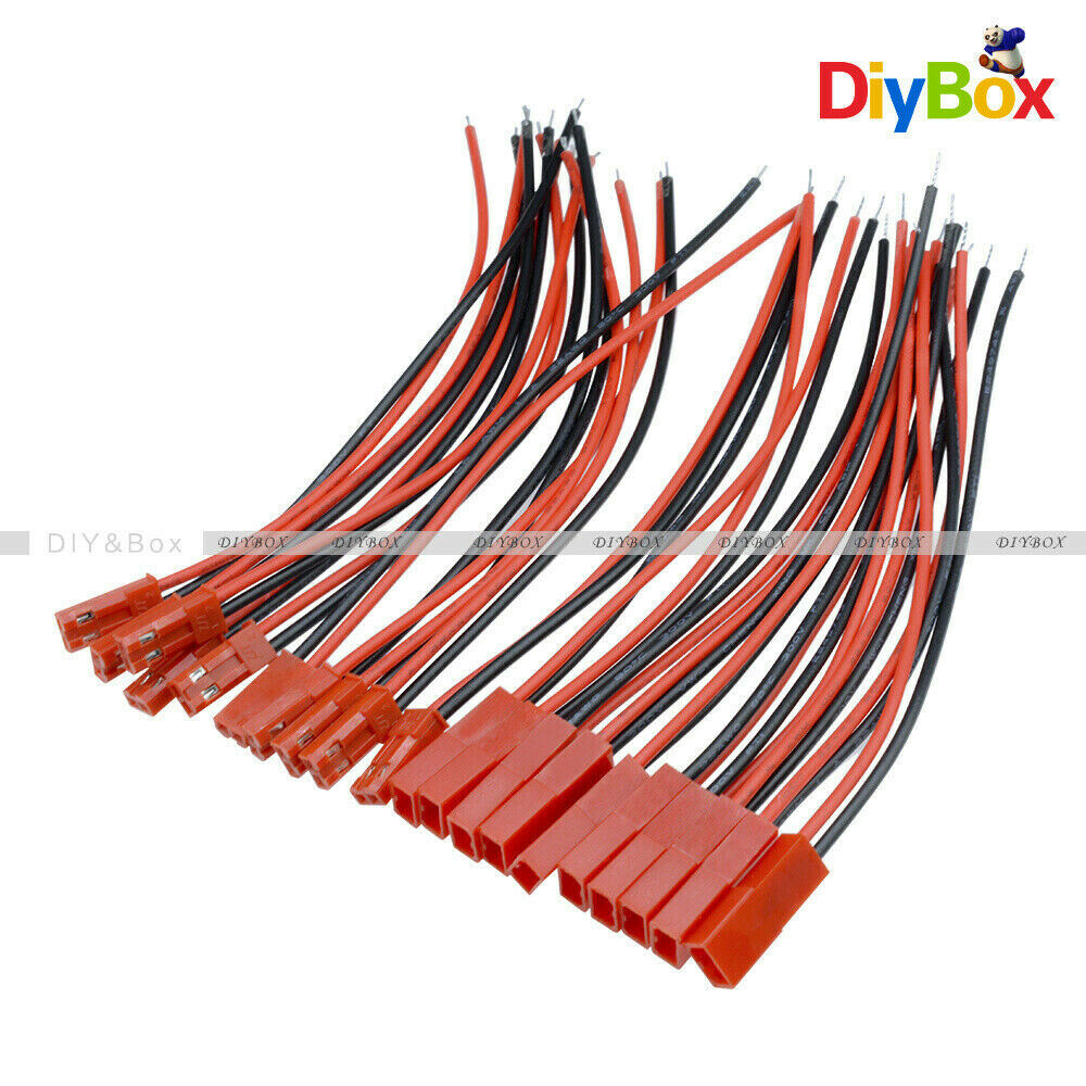 10Pairs JST Connector 2-Pin Plug Cable Line Male+Female for RC BEC Lipo Battery