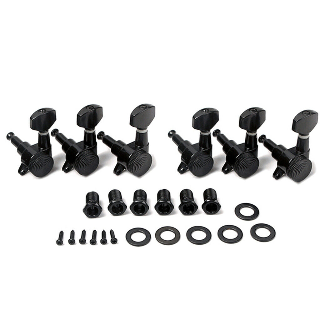 6L Locked String Guitar Tuning Pegs Tuner With Keys Small Handle Head Black