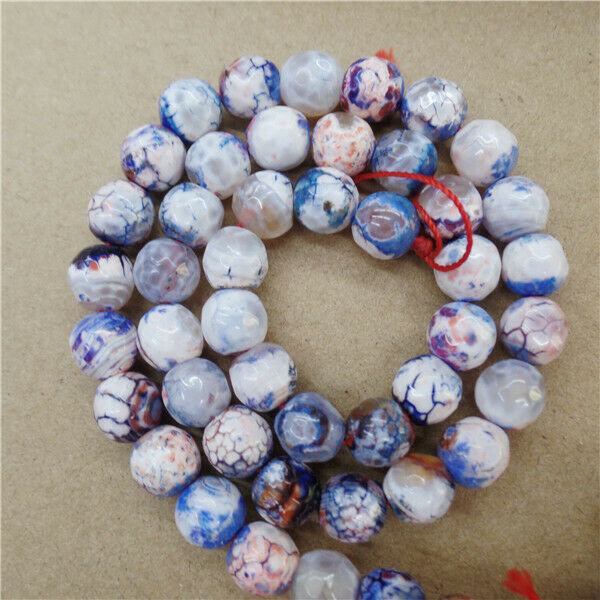 1 Strand 8mm Blue Fire Dragon Veins Agate Round Ball Loose Beads 15.5inch HH9019