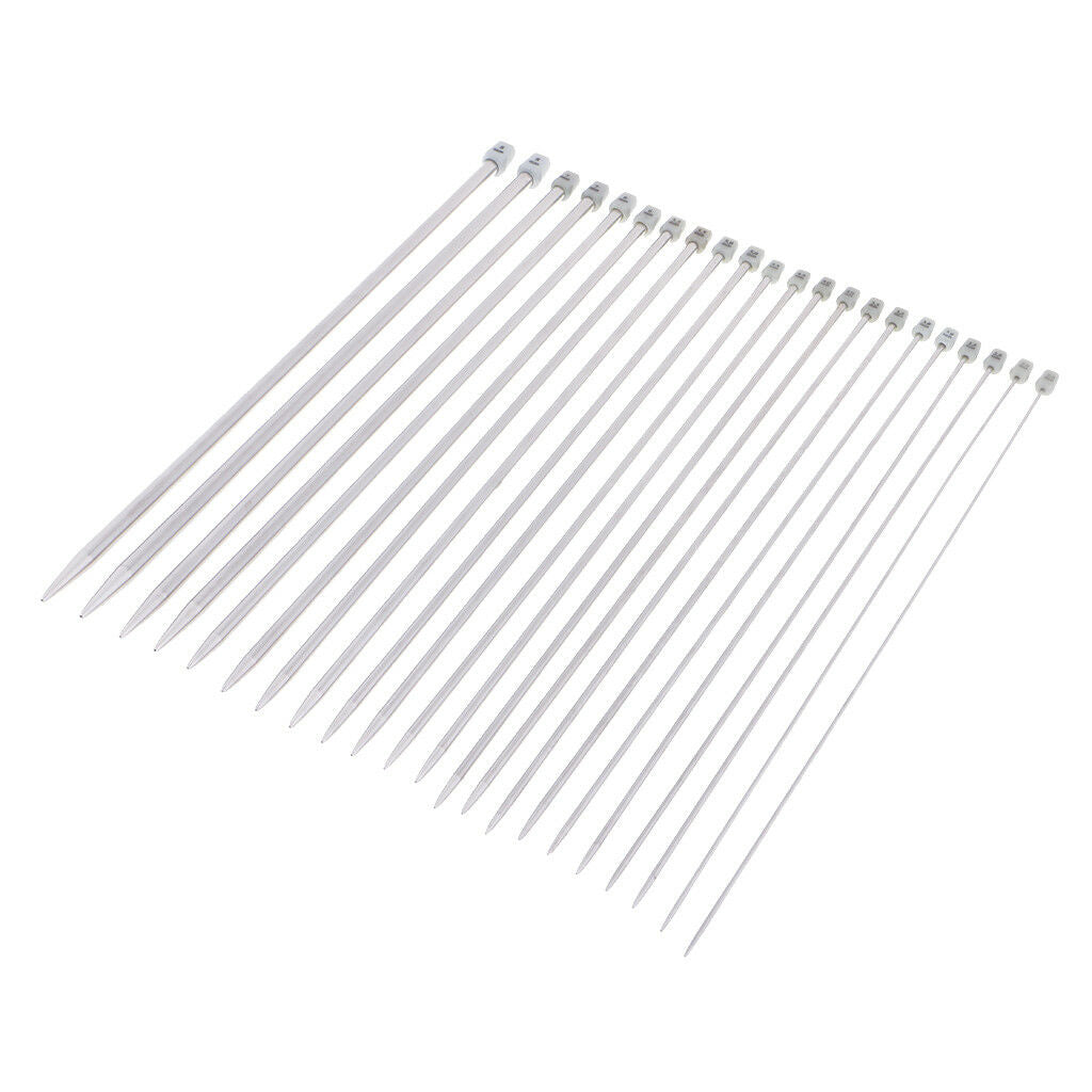 22pcs Stainless Steel Single Pointed Knitting Needle Sweater Staight Needles