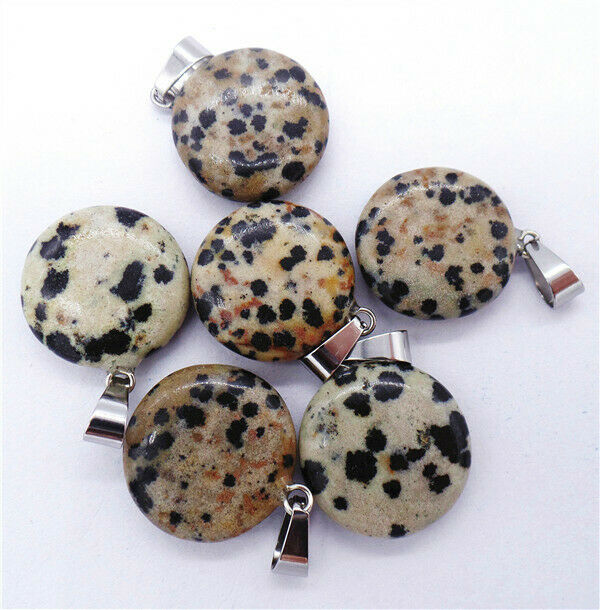100Pcs 20x6mm Wholesale Natural Dalmation Jasper Round Pendant Bead DIY HH8264