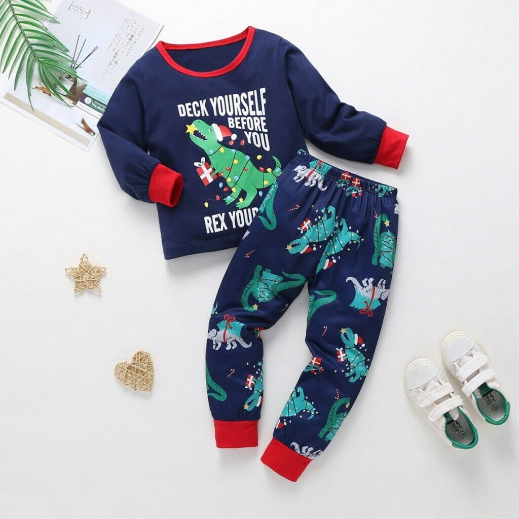 Children Kids Baby Pajamas Set Dinosaur Print Sleepwear Homewear Clothes Suit