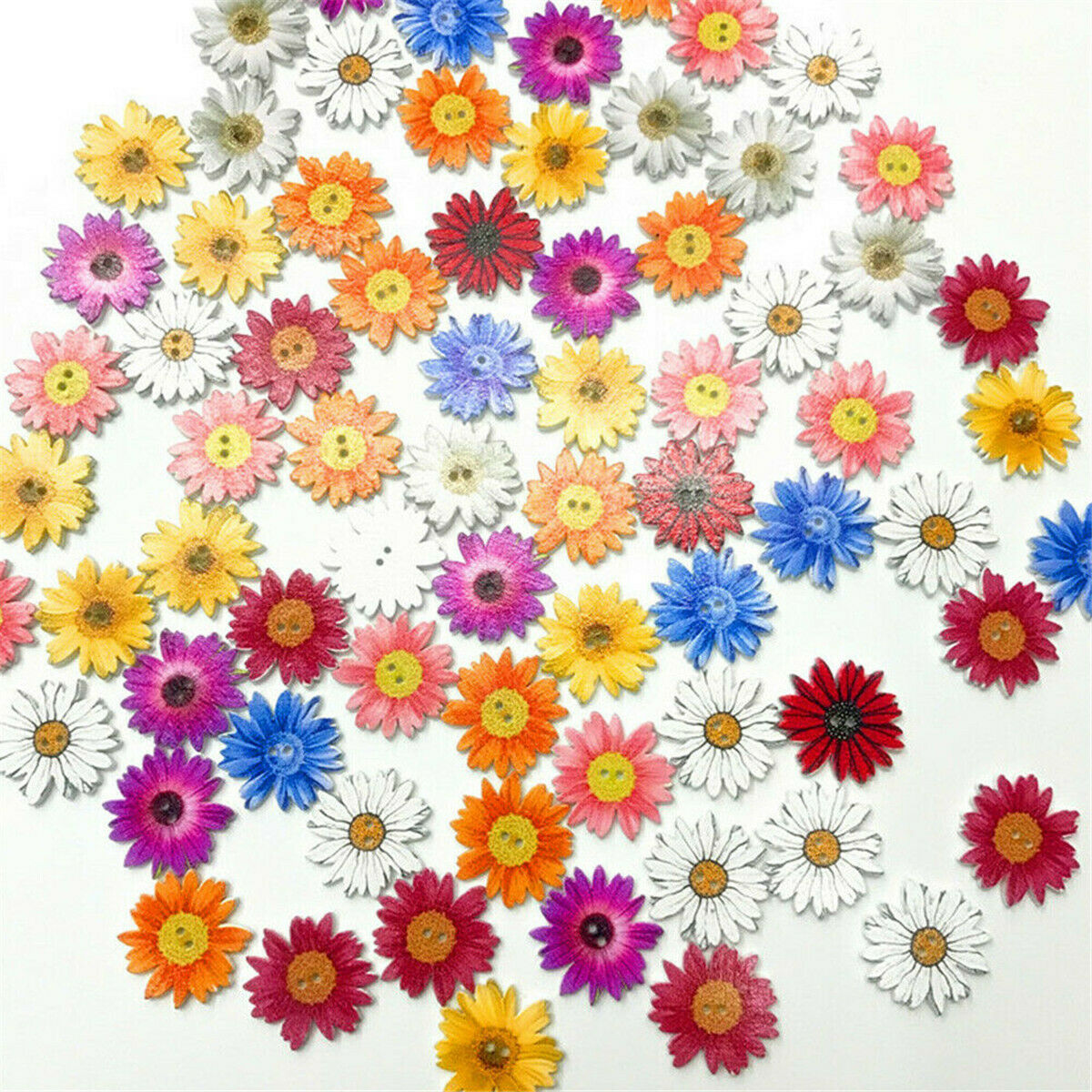 50pcs Wooden Buttons Sewing 2-holes Scrapbooking Button Crafts Flower Shape DIY
