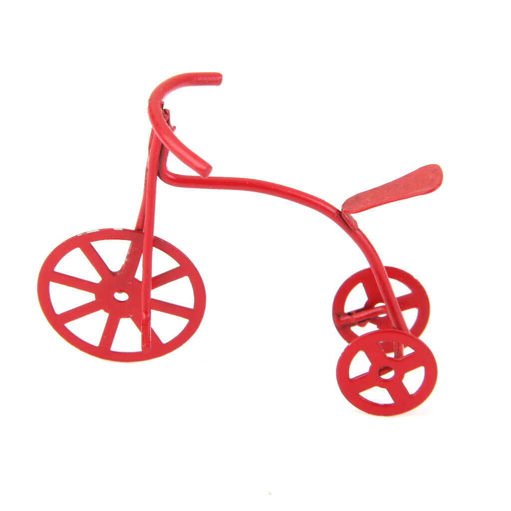 1:12 Wooden Rocking Horse Chair + Red Tricycle Bike for Baby Room Ornaments