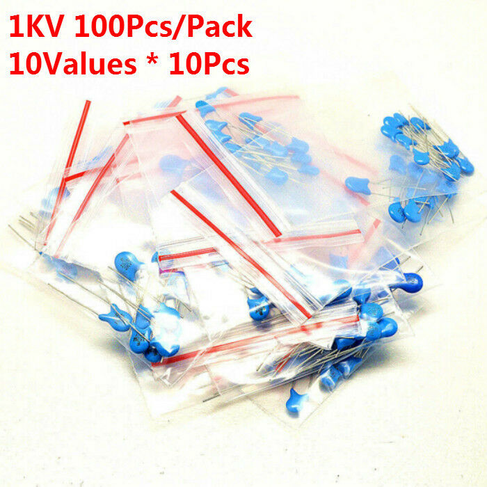 100Pcs 1KV 10 Values 101 K - 472 M High-voltage Ceramic Capacitor Assorted Kit