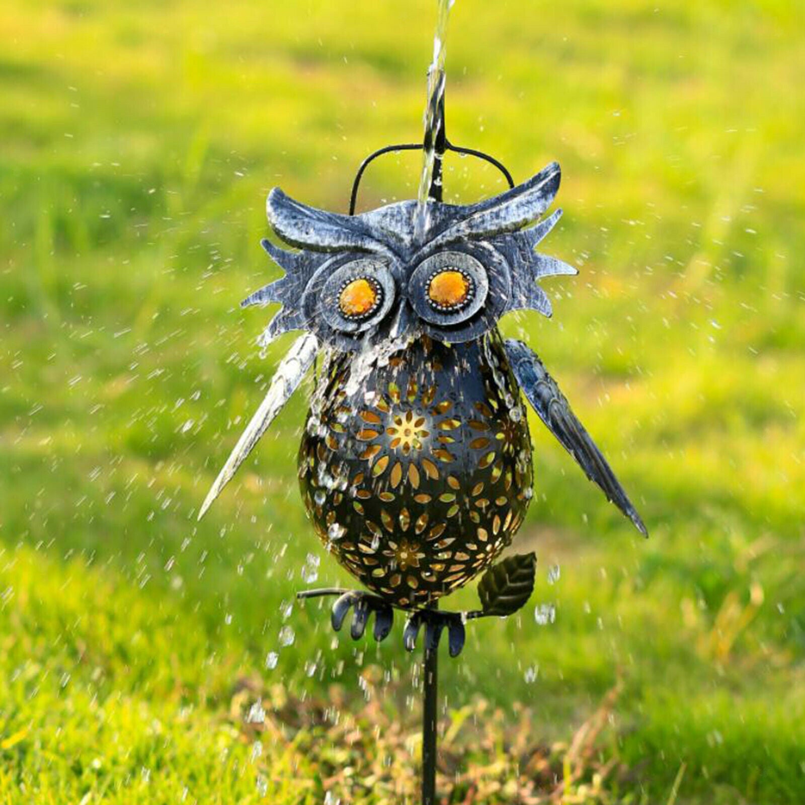 Solar Owl Lantern Light Decor Garden Walkway Yard Lawn Patio Warm White