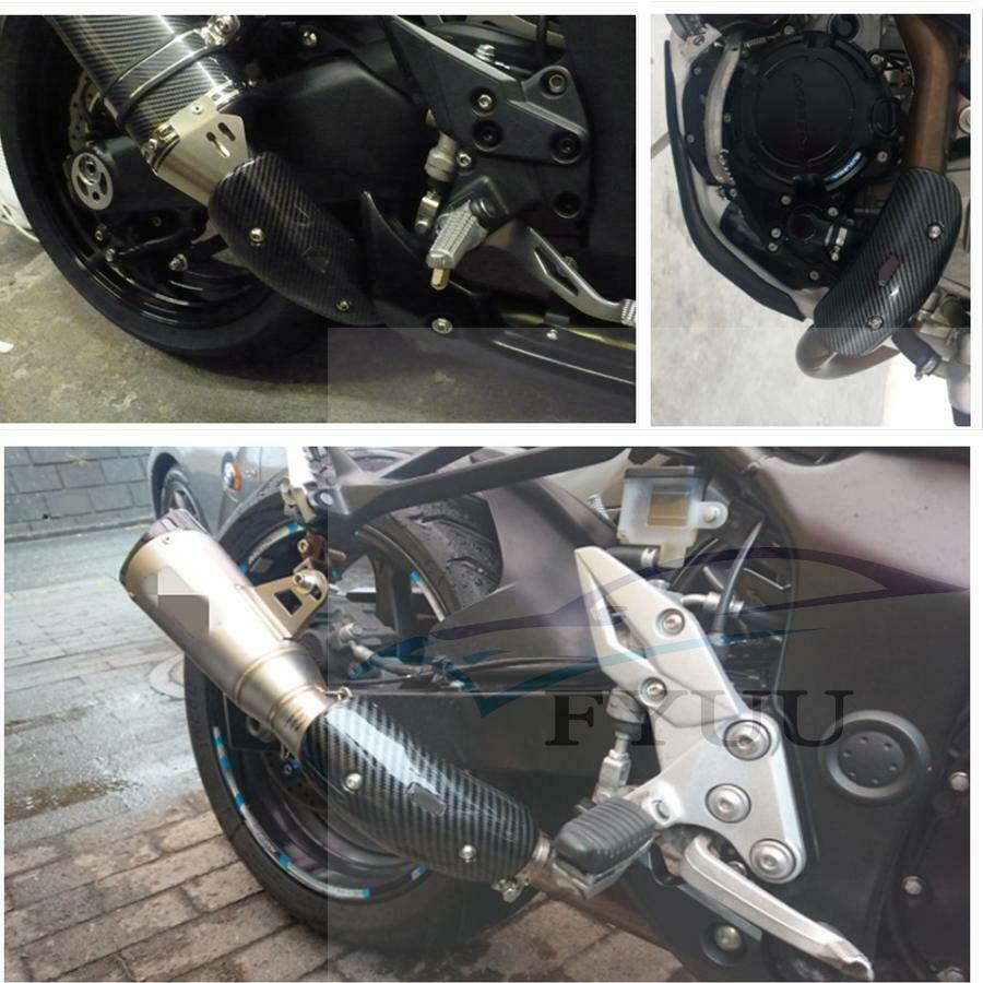 Universal Motorcycle Exhaust Carbon Fiber Look Protector Heat Hot Shield Cover