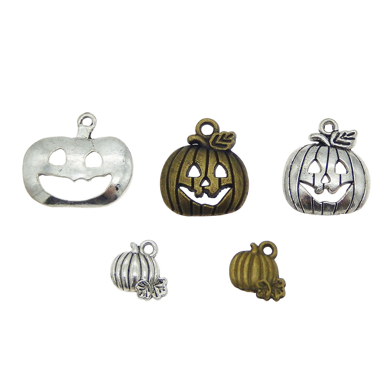 5 pcs Mix Lot Metal Halloween Pumpkin Look Pendants Charms Jewelry Accessories