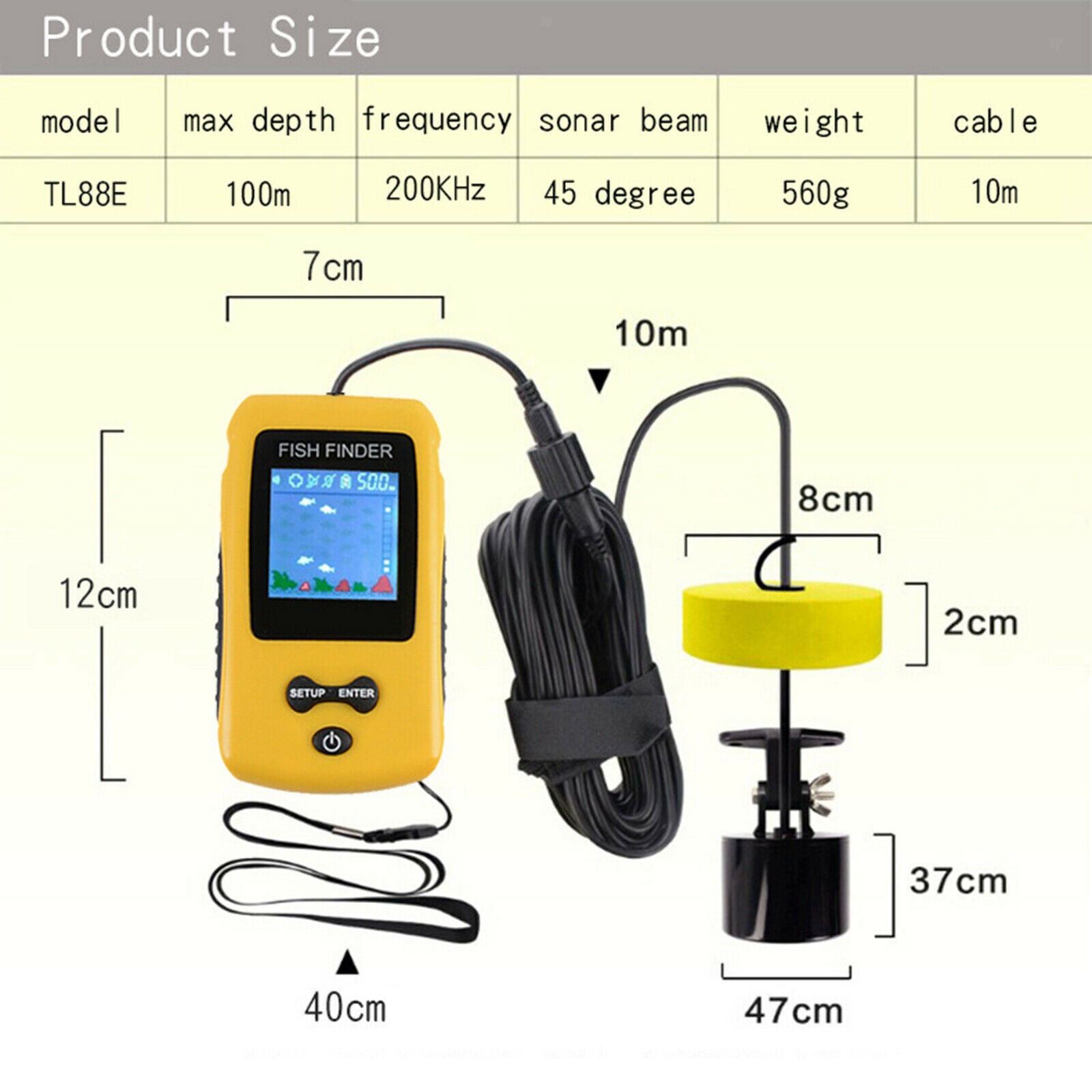 Portable Handheld Fish Finder 100m Sounder Sonar Sensor Fishfinder Kayak
