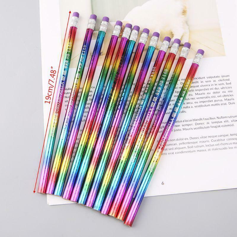 12Pcs Rainbow Pencil Wood Bright Color HB Drawing Painting Pencils Writing Pen