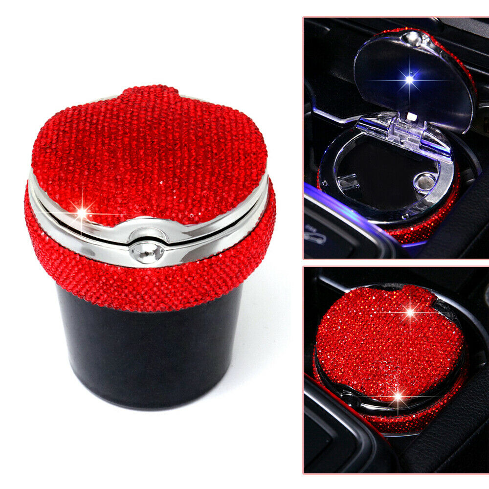 Red Diamond Car Home LED Light Ashtray Cigarette Ash Holder Cup Bling Rhinestone
