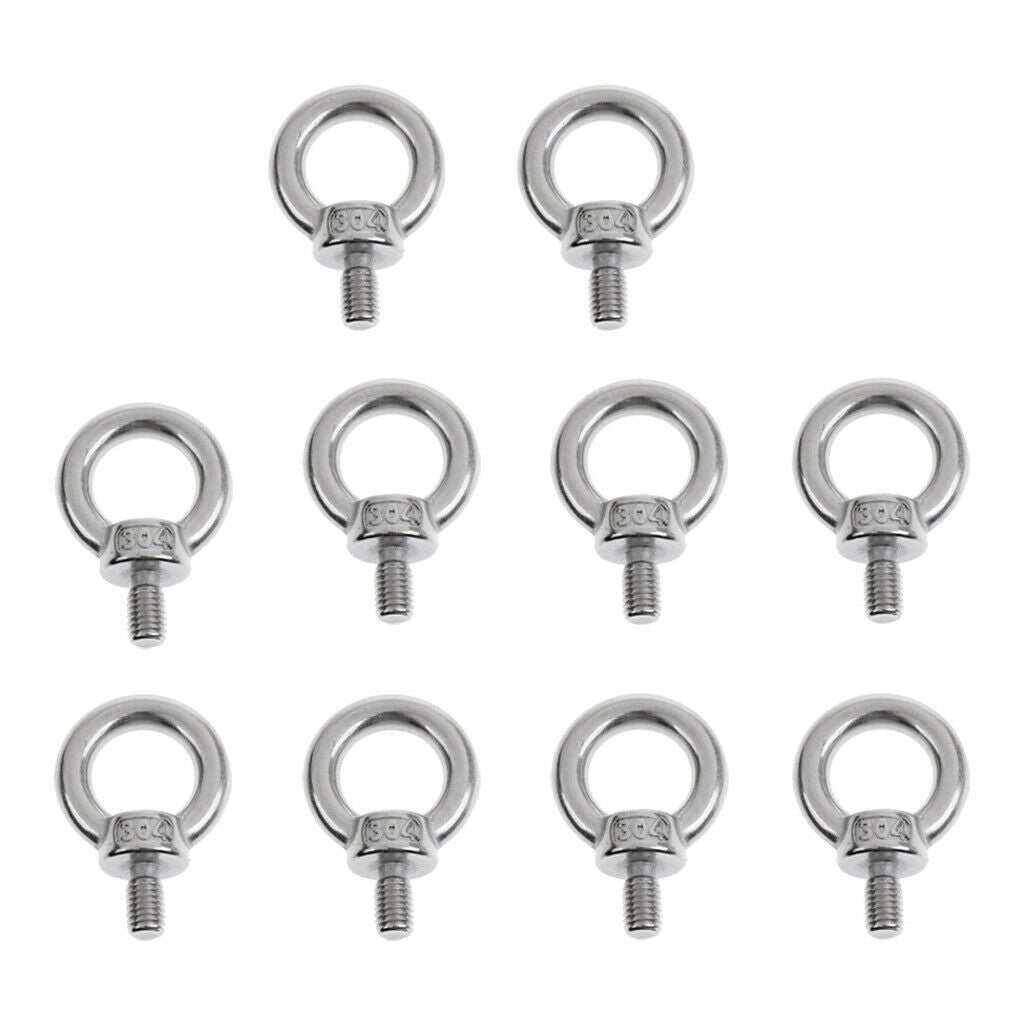 10Pcs 304 Machine Shoulder Lifting Eye Bolt Eye Screw Bolt Marine Eyebolt
