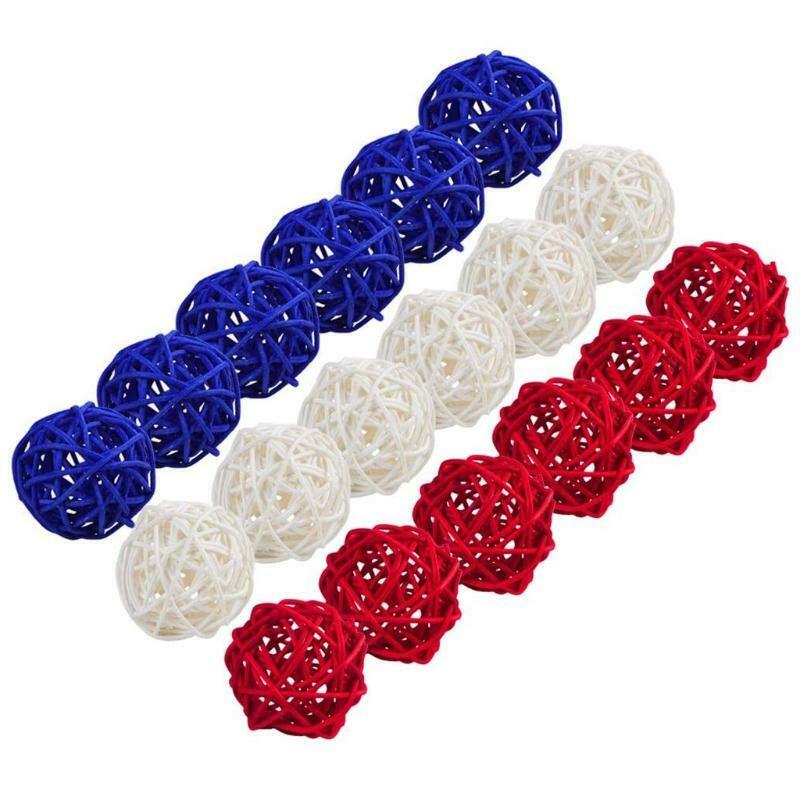 15pcs Red White and Blue Rattan Balls 4th of July Decorations for Home  DIY Vase