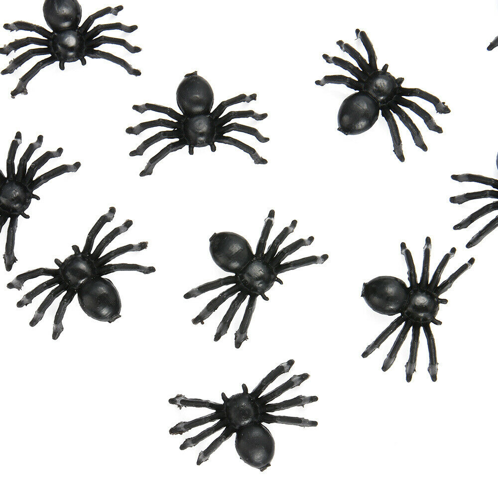 50pc  Mini Horror Black Spider Halloween Party Spider Web Simulation Decor Toys