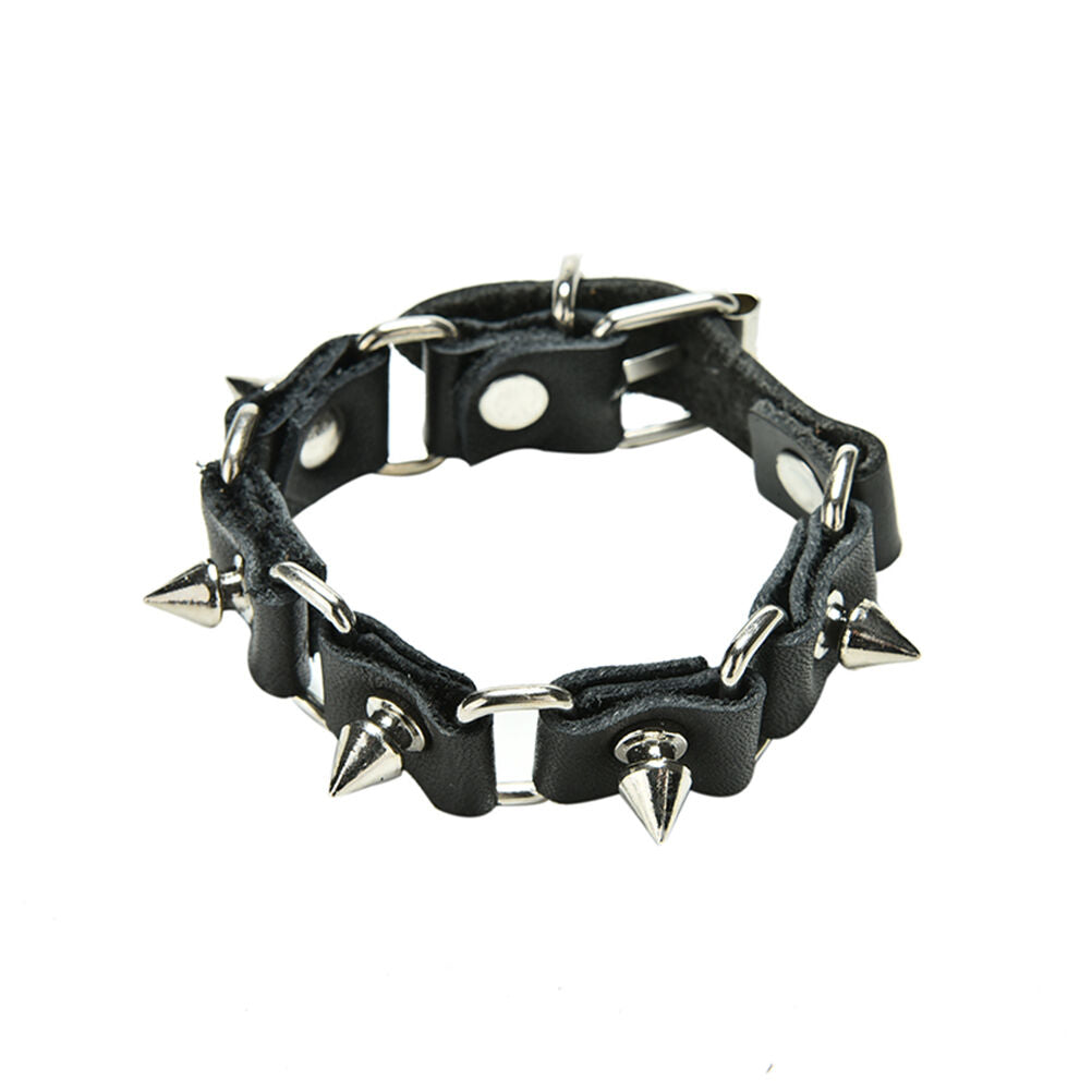 Gothic Metal Cone Stud Spikes Rivet Leather Wristband Bangle Cuff Bracelet.l8