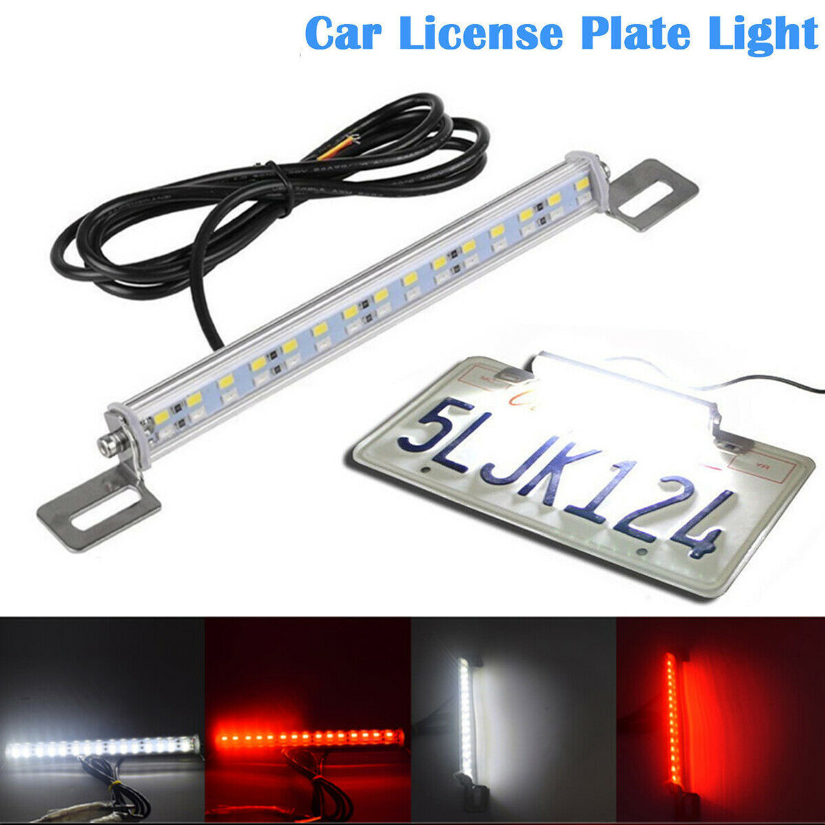 12V LED Car License Plate Backup Reverse Brake Rear Light Lamp Bar Red + WHITE