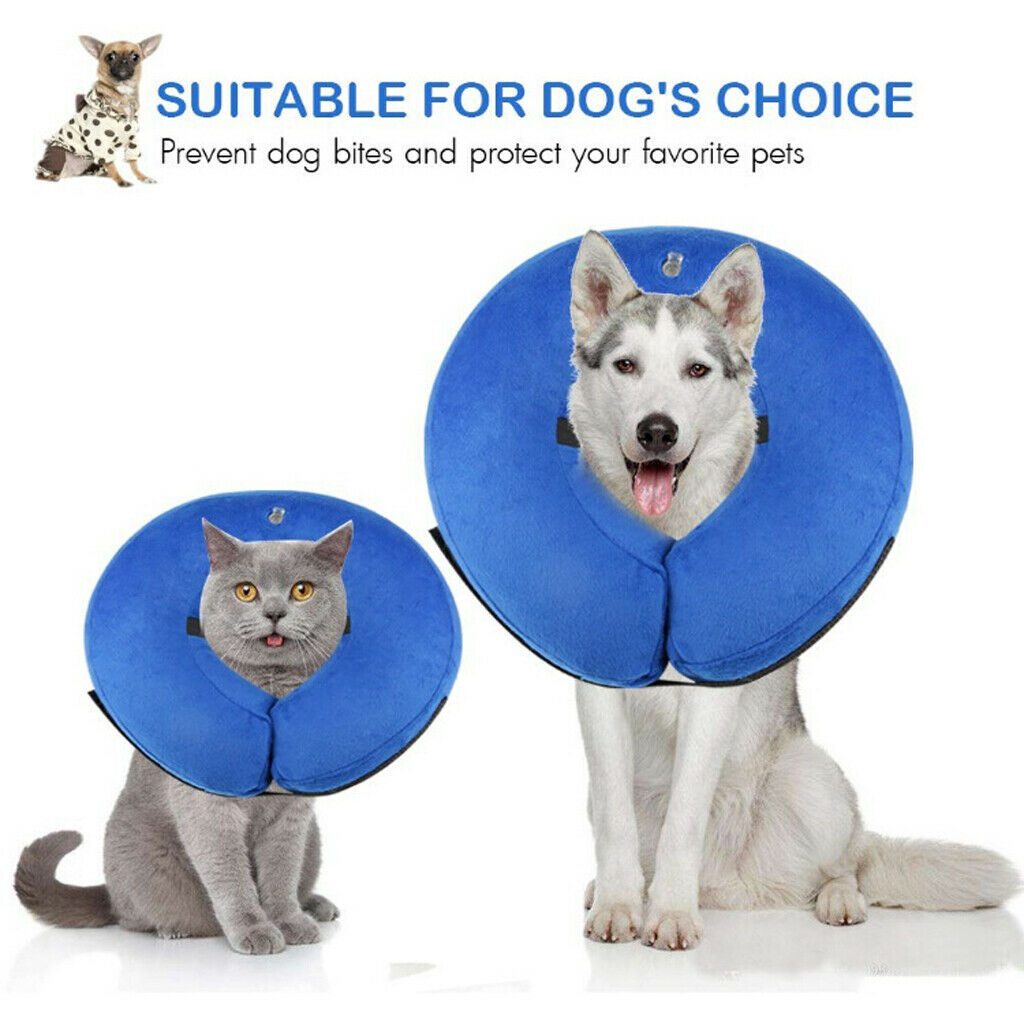 Inflatable Dog Collar Pet Elizabethan E-Collar for Dogs and Cats Blue - L