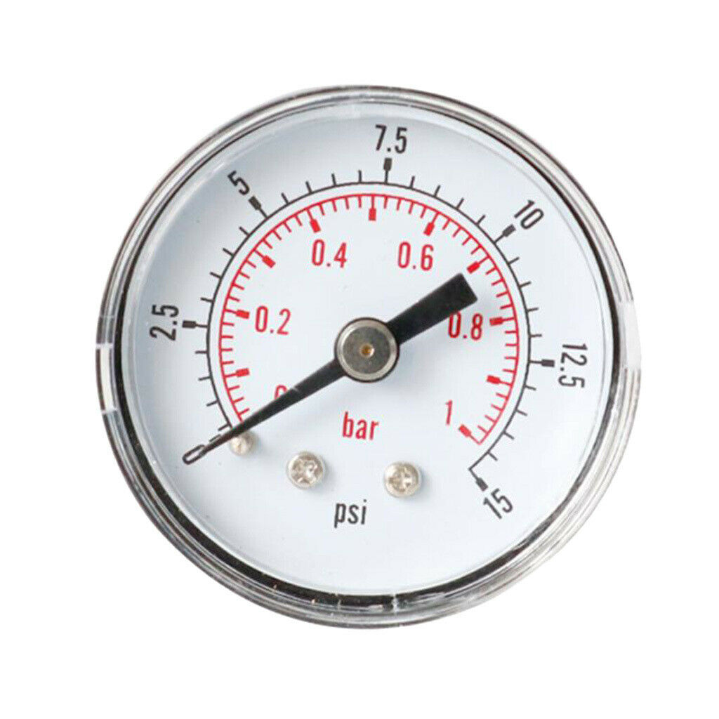 1/8" BSPT 40mm Air Pressure Gauge 0-15 PSI 0-1 Bar Horizontal Back Rear
