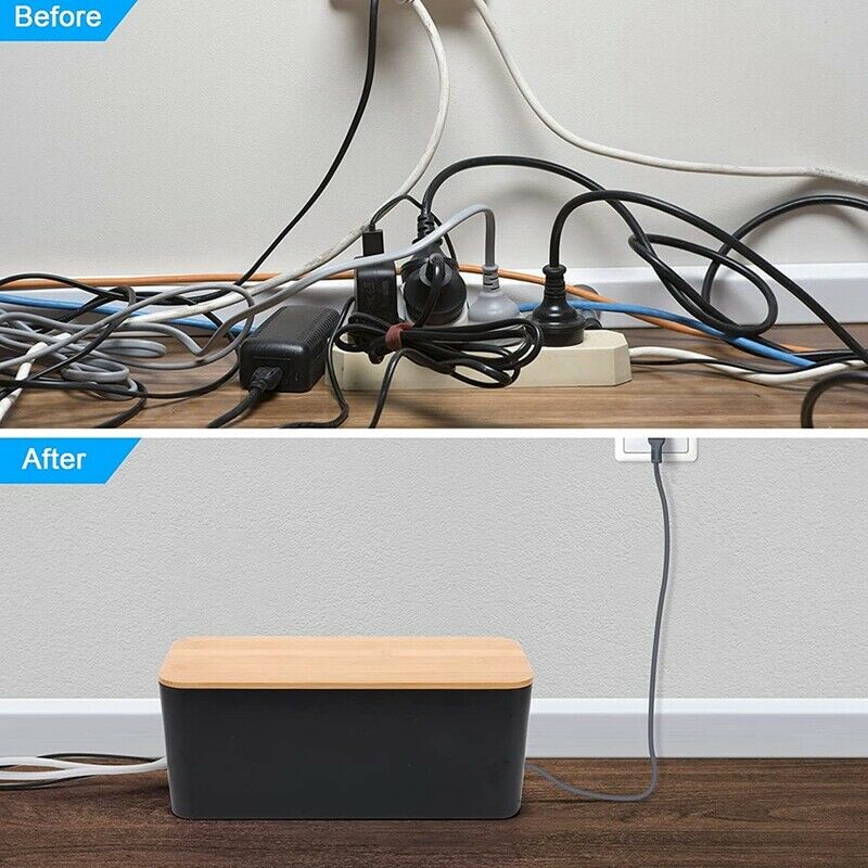 2 Pack Cable Management Box Large & Medium Bamboo Cable Cord Organizer Box forO2