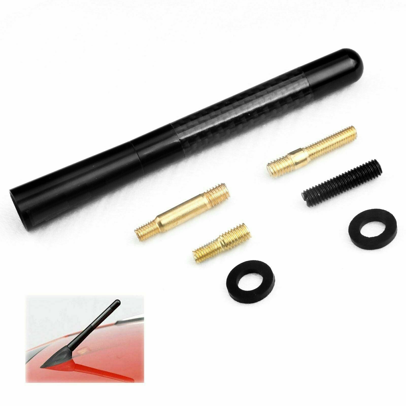 4.7" Car Carbon Fiber Aluminum Screw Radio Black Short Antenna Aerial Universal