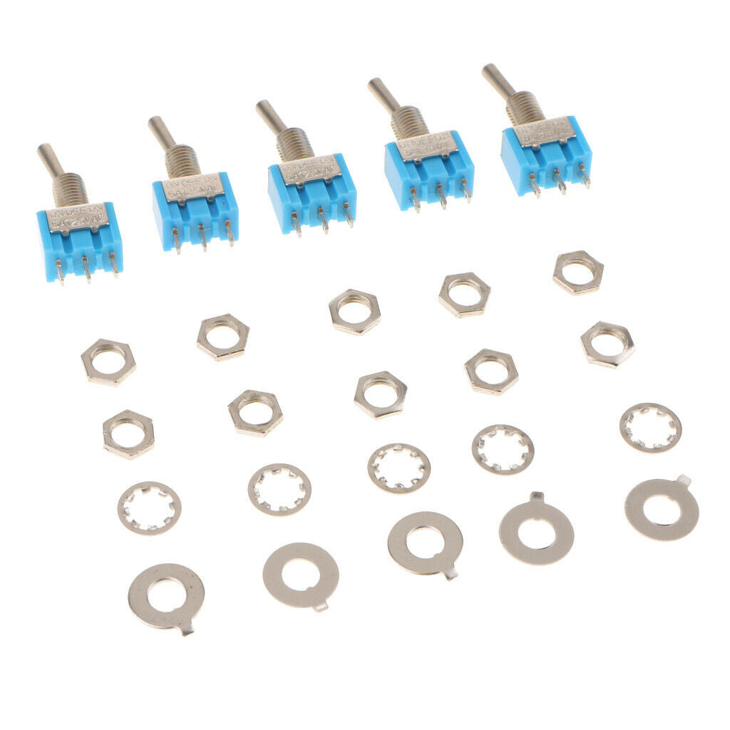5Pcs MTS103 ON/Off/On Mini Toggle Switch 125VAC 6A 3-Pins Blue 6mm / 0.24''
