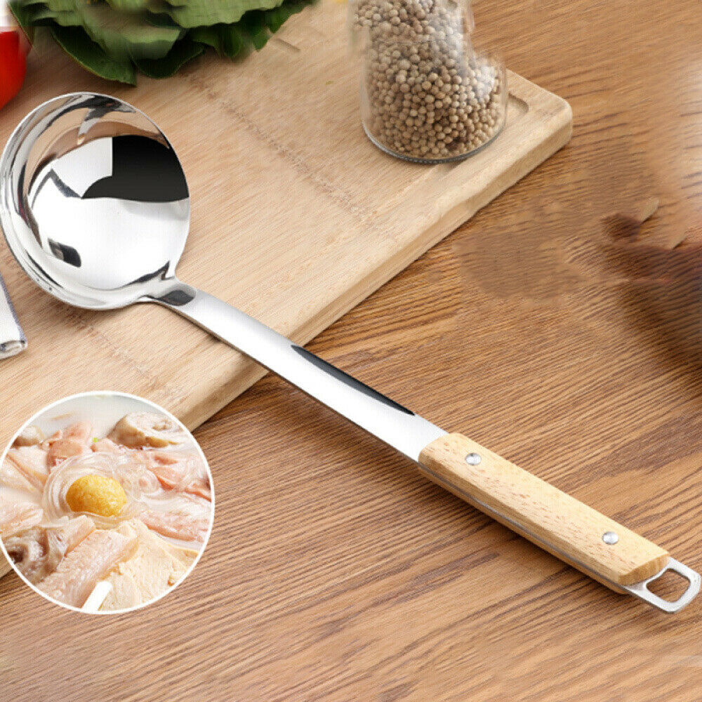 2pack Chinese Stainless Steel Soup Spoon Ladle Wok Spatula Cookware Tools