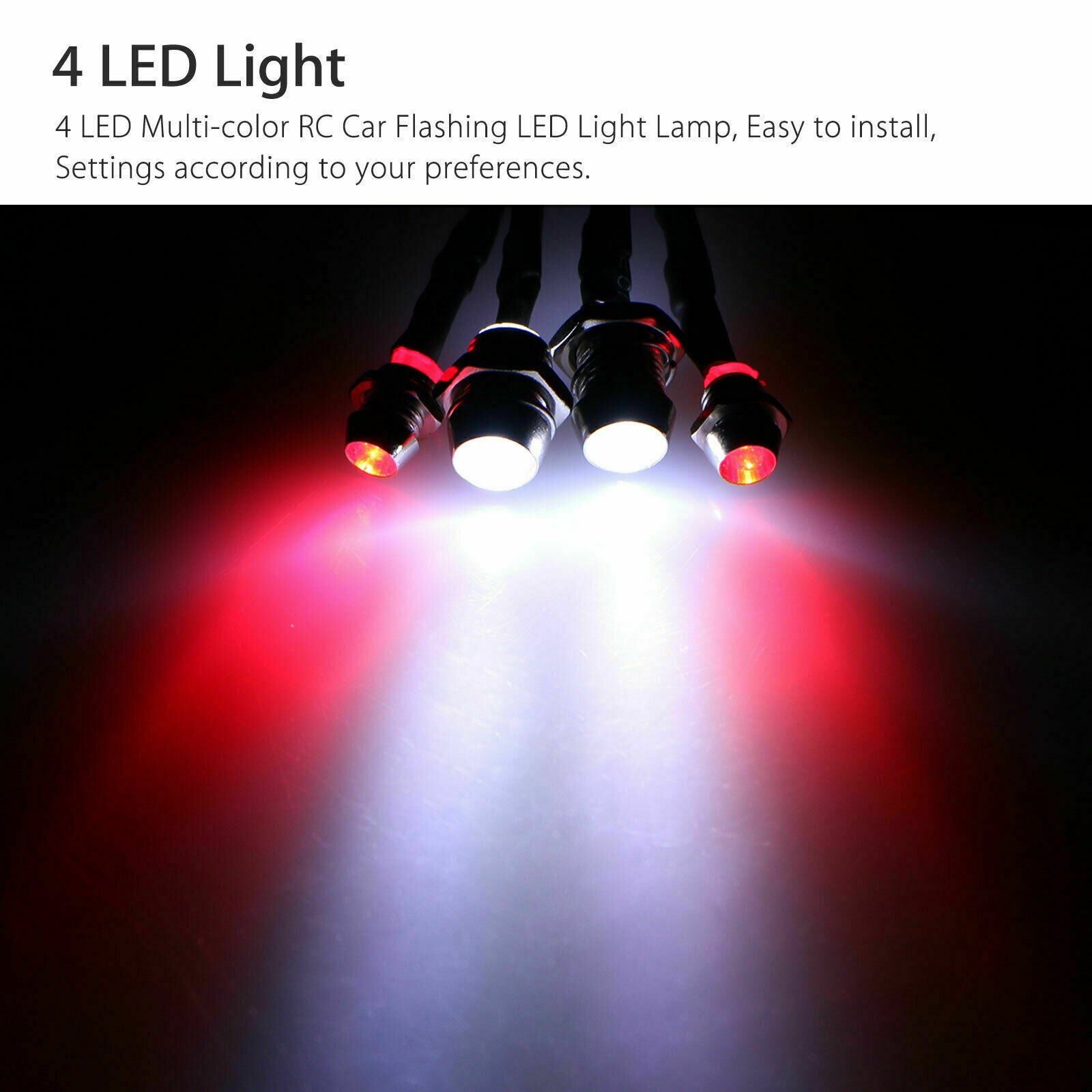 4 LED Lamp Kit 2 White 2 Red for 1/10 1/8 Traxxas HSP Redcat RC Car Truck