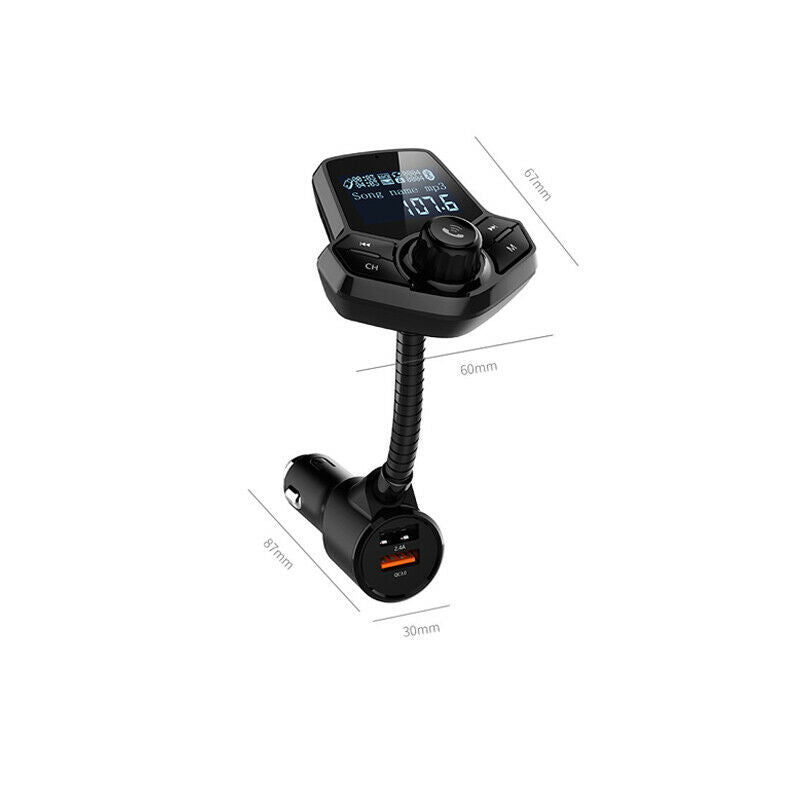Bluetooth FM Transmitter LCD Display Car Charger Adapter Wireless QC3.0 &5V/2.4A