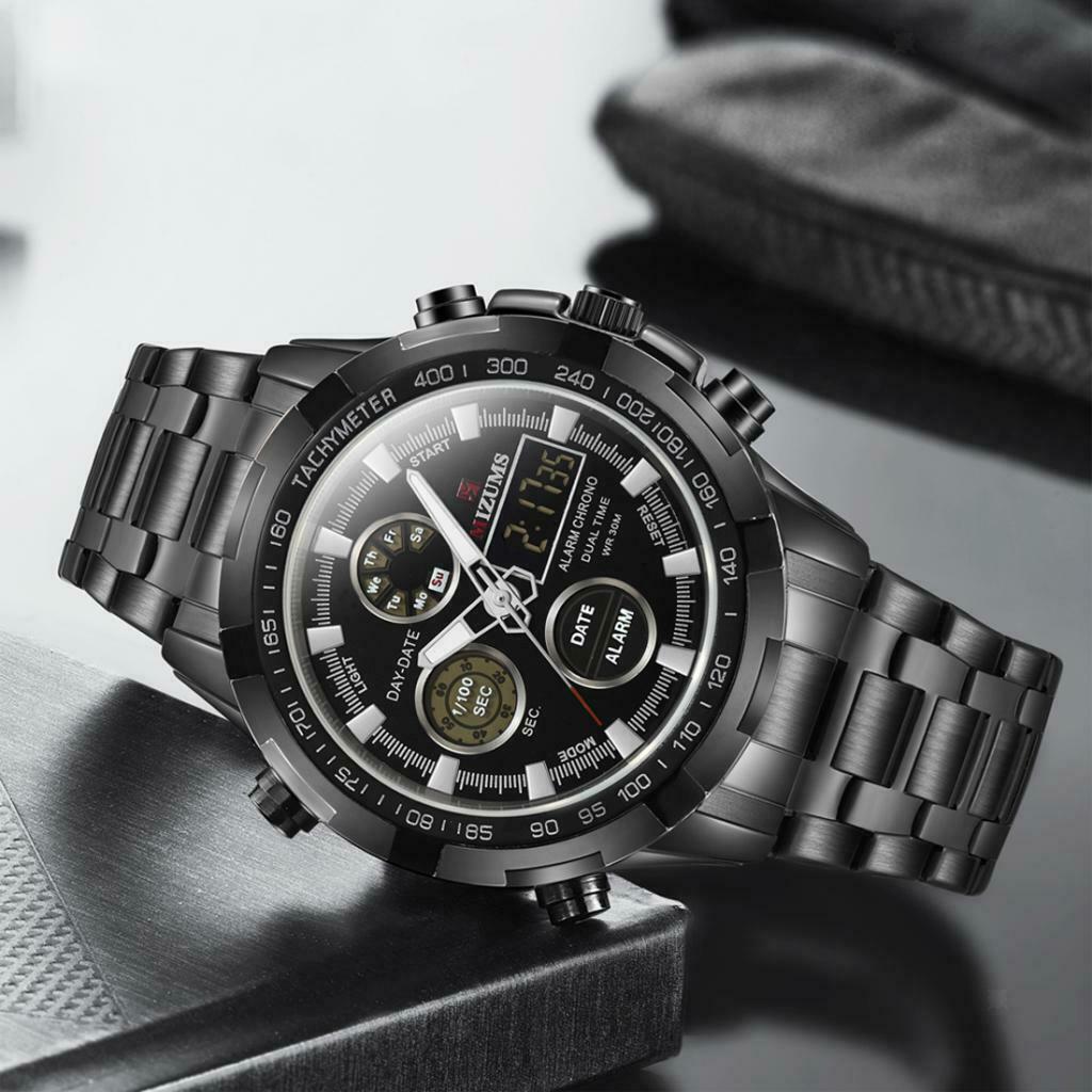 Quartz Waterproof Luminous Steel Belt Sports Watch for Men Black