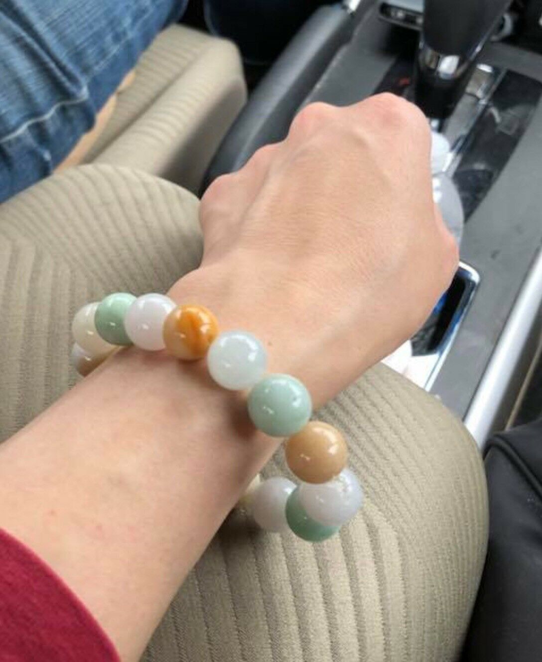 13.5MM Certified Grade A - SHINNY Green Yellow White ä¸‰å½© Jadeite Beads Bracelet
