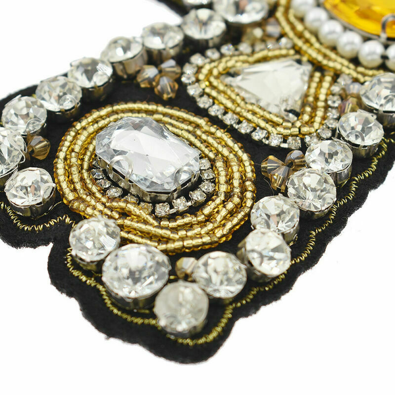 Rhinestone Beaded Cross Patch Handmade Sew on Applique Badge for Clothing Dress