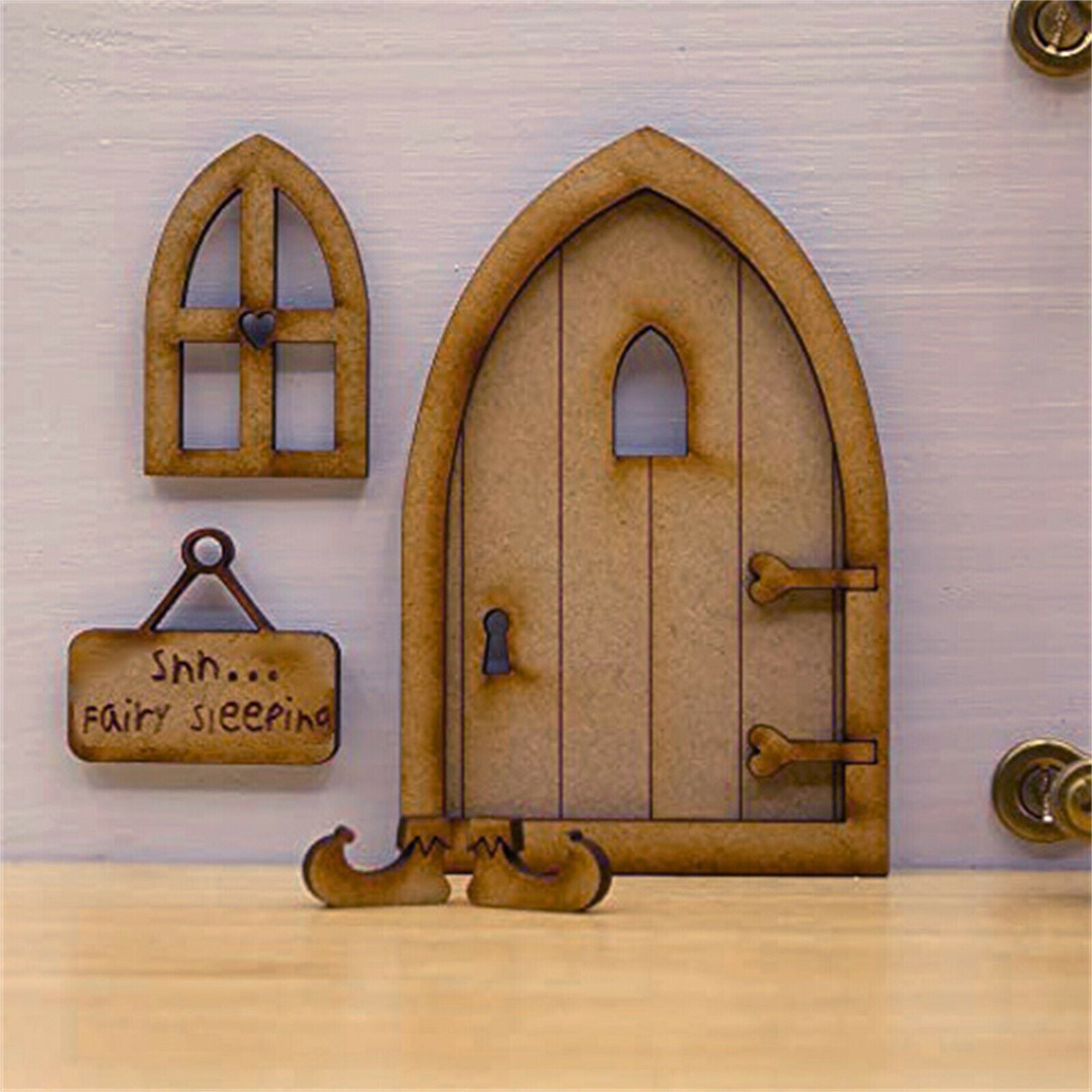 Garden DIY Wooden Fairy Door Kit Miniatures Hanging Sign Birthday Gift Decor