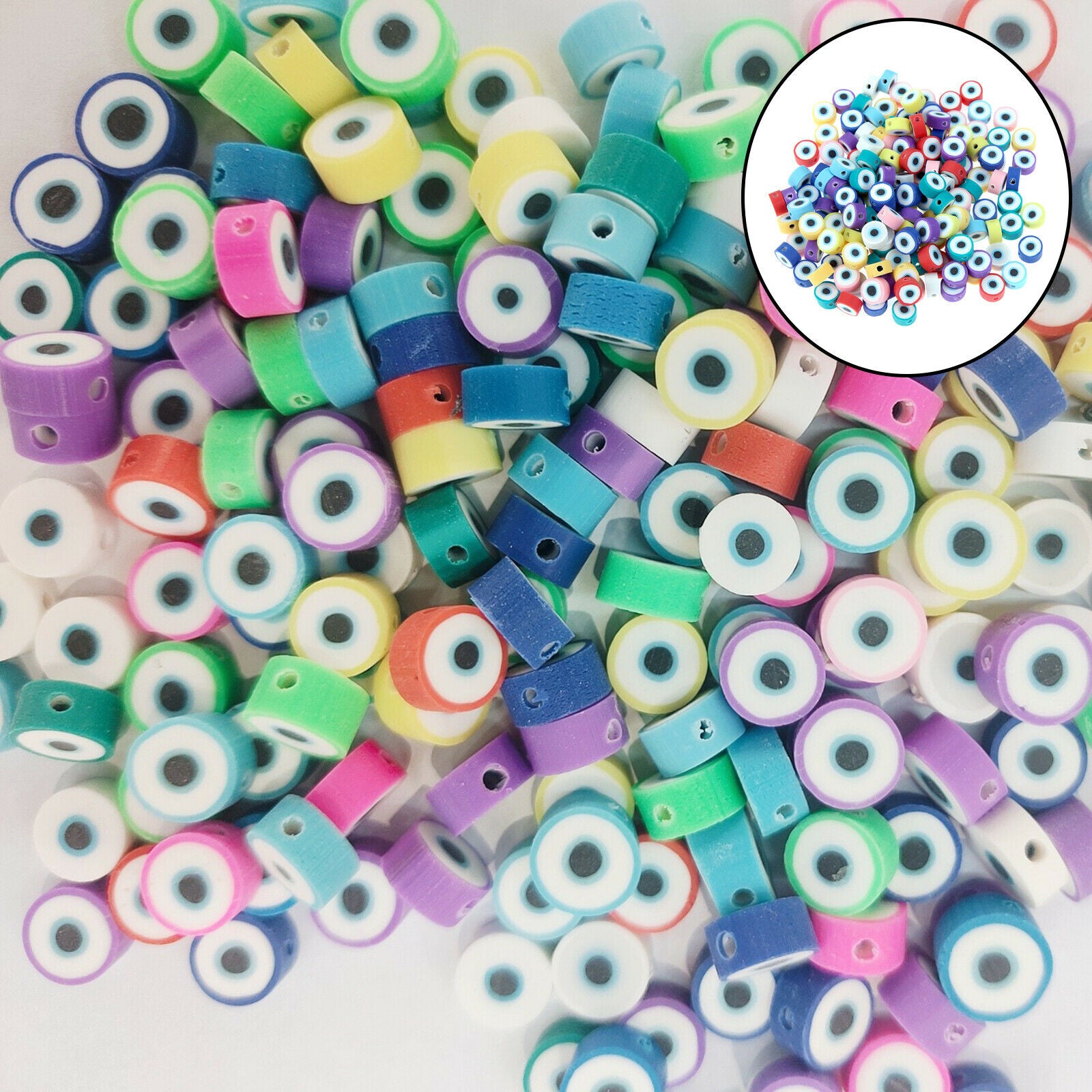100Pcs Round Evil Eye Beads Charms 7-11mm for Bracelet DIY Earring Decor