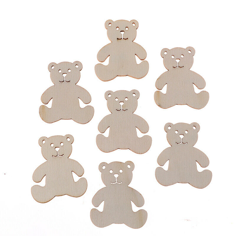 Bear Pattern Wood DIY Crafts For Home Decor Natural Wooden Ornaments Acce.l8