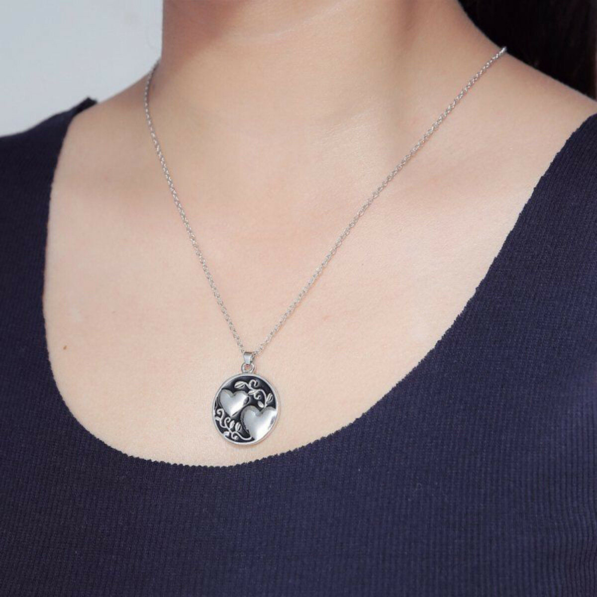 Charm Sister Crystal Reversible Pendant Chain Necklace Love Family Jewelry Gifts