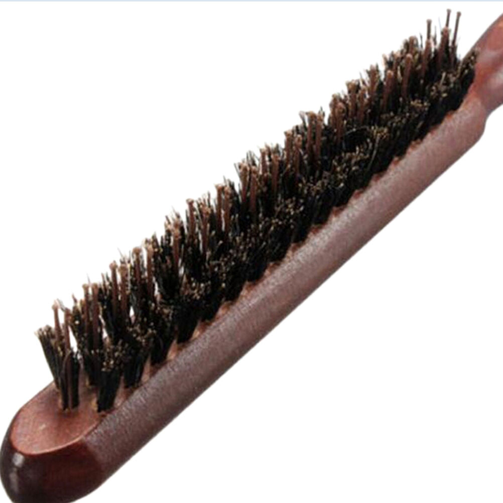 1X Wood Handle Natural Boar Bristle Hair Brush Fluffy Comb Hairdressing Ba.l8